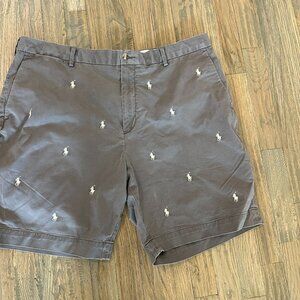 Men's Polo Ralph Lauren Gray Shorts - All Over Embroidered Pony Size 40